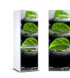 Pegatinas Vinilo para Frigorífico Piedras Negras y Hojas | Varias Medidas 185 x 60 cm | Adhesivo Resistente y de Fácil Aplicación | Pegatina Adhesiva Decorativa de Diseño Elegante