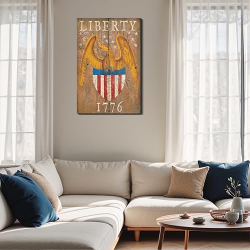 Image of Framed Liberty 1776 Bald Eagle Wall Art, Patriotic Vintage Canvas Art Pictures, USA Flag Wall Decor, Made in USA Ready to Hang for Office Man Cave