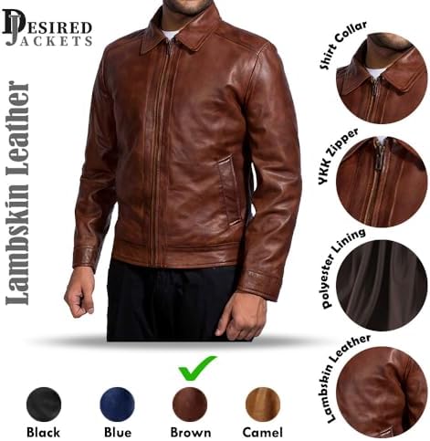 Mens Leather Jacket - Real Lambskin Classic Vintage Style Leather