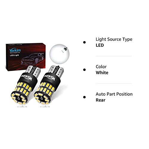 Yorkim 194 Led Bulb, 6000K White T10 Interior Led Light Bulbs T15 922 912 921 Led Reverse Lights Bulbs 168 Led Bulb For Interior Light Trunk License Plate Lights Backup Lights Marker Lights, Pack Of 2 #TOP7
