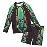 KOCOART Boys Rash Guard Swim Set Size 7 Size 8 UPF 50+ Alien Music Lover Boys Bathing Suit Vintage Style Long Sleeve Kids' Swimwear Summer