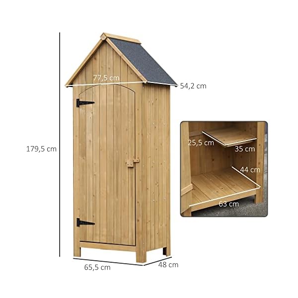 Outsunny Gartenschrank Holz Gerätehaus Gartenhaus Geräteschuppen Geräteschrank Holzhütte Giebeldach Bitumenpappe Gelb 77… – Bild 4