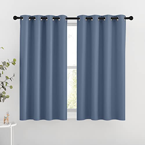 NICETOWN Bedroom Blackout Curtains and Drapes 54" L - Window Treatment Thermal Insulated Solid Grommet Blackout Draperies for Home Office (Stone Blue,