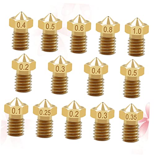 BUGUUYO 14pcs Brass 3d Printer Nozzles with Smooth Glossy Finish for M6 Thread Print Head, Suitable for 1.75mm 3mm Filam