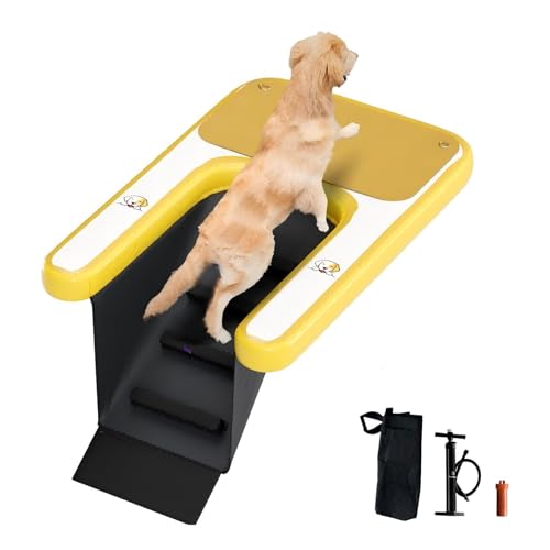 JFHID Inflatable Dog Pool Water Boat Ramp Claw-Friendly Dog Safety Ramps with Platform On Water Ladder Steps, Puncture-Resistant Surface Maximum Load 220lbs, Non-Slip EVA Float for Pool, Lake