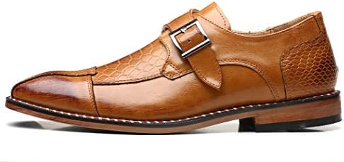 Mens Single Monk Strap Slip on Loafers Leather Oxford Modern Formal Business Dress Shoes Tan 9.5 US | Image 2