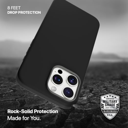Image of CASEGEAR Silicone Snap Fit Back Cover Case Compatible with iPhone 16 Pro Max | 8 Feet Drop Protection | Compatible with MagSafe | 360 Protection | Shockproof & Scratch Resistant | Black