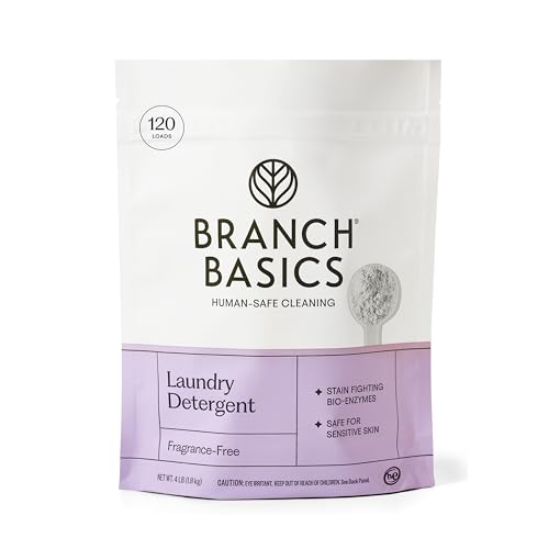 Branch Basics Laundry Detergent – 4lbs (120 loads) | Plant & Mineral-Based Formula | Lifts Stains & Removes Odor | Plastic-Free, Fragrance-Free & Safe for Sensitive Skin