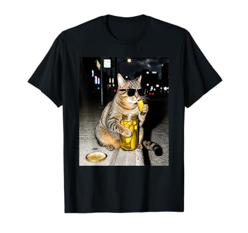 Cat Eating Pickles Animal Meme Kitten Sunglasses Men Women T-Shirt