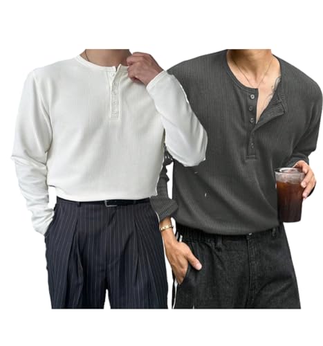 Image of Trillion Men's Textured Fabric Solid Color Basic Half-Open Collar T-Shirt, Fall Long Sleeve Men Shirt | Tshirt for Men