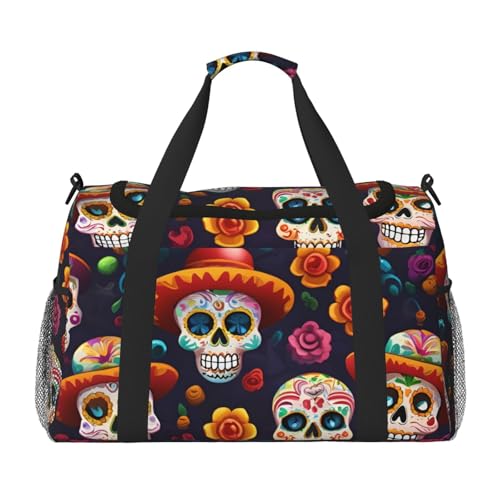 Skull Print Ample Space Travel Duffle Bag Carry On Tote 19.7x13x10.2 in Stylish Tote for Gym