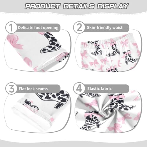 Wusikd Pink Bows Girls' Leggings Toddler Doodles Black Cow Kids Yoga Pants Dance Active Tights 4T3