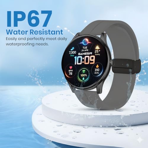 Image of GameSir Glavito Round Dial Smartwatch with 1.49 inch AMOLED Display, 100+ Sports Modes, IP67, Bluetooth Calling, Crown Control, Health Tracking, 100+ Watch Faces, Men & Women (Magnetic Dark Grey)