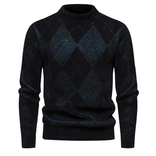Men's Argyle Sweater Mock Neck Knitted Pullover Sweater Casual Temperament Business Comfy Basic Tops2