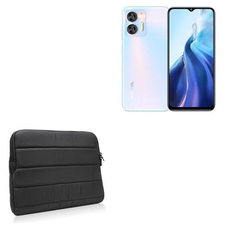 BoxWave Case Compatible with Oukitel C35 - Polar Jacket, Puffy Padded Material Zip Up Sleeve Pouch - Jet Black