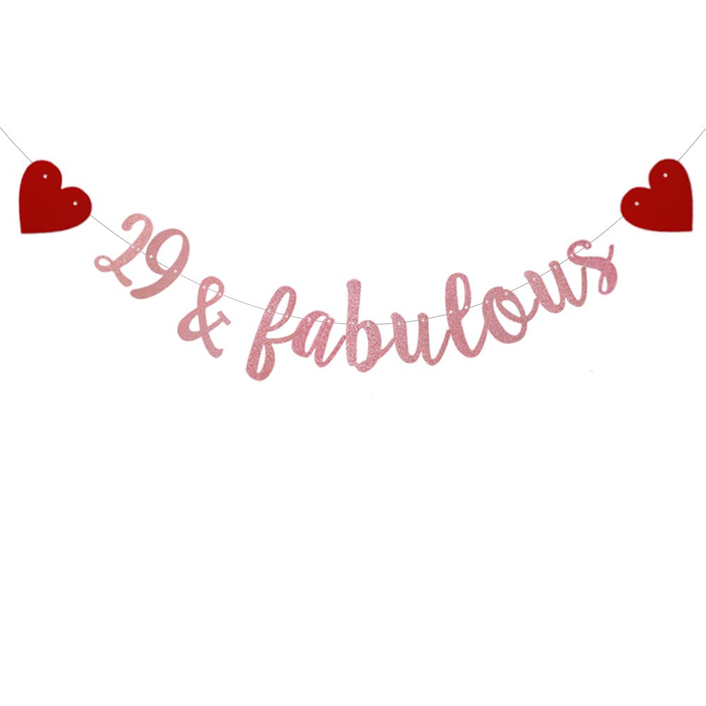 WEIANDBO 29 & Fabulous Rose Gold Glitter Banner,Pre-Strung,29TH Birthday/Wedding Anniversary Party Decorations Bunting Sign Backdrops,29 & fabulous