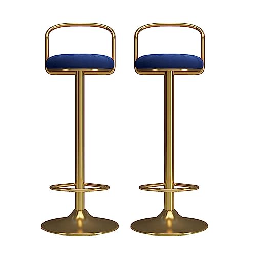 Juego de 2 taburetes de Bar de 65-80 cm, sillas de Bar con reposapiés y Respaldo, taburetes Altos para Isla de Cocina/Bar en casa, Patas de Hierro Dorado Dark Blue,65-80cm
