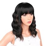 Black Mixed Brown Wig for Black Women 14 Inch Short Wavy Hair Wigs Curly Bob Wig with Bangs Wigs Shoulder Length Wigs for Black Women Bob Style Synthetic Heat Resistant Bob Wigs - Image 4