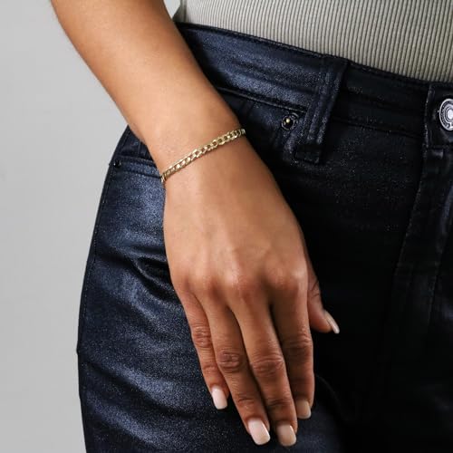 Pulsera de cadena cubana sólida en oro amarillo 10K 7" miniatura 5