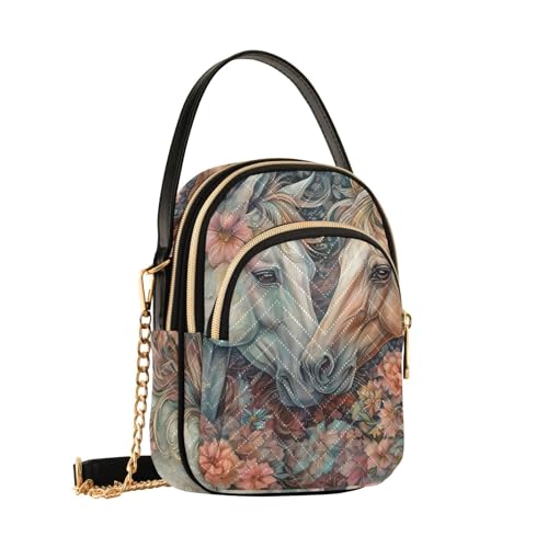 Two Horses Painting Women's Sling Bags, Fashion Crossbody Handbags Purse with Chain Strap Top handle 5.91×3.15×8.27 Inches2
