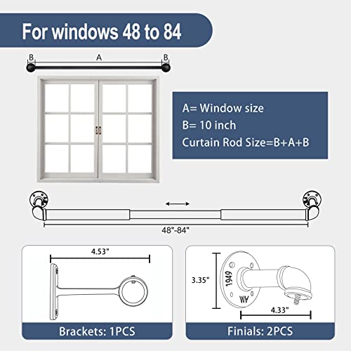 1 Inch Industrial Curtain Rod, Curtain Rods For Windows 48 To 84, Pipe Wrap Around Curtain Rod, Indoor/Outdoor Curtain Rod, Room Divider Curtain Rod, Blackout Curtain Rod 48-86 Inch: Black #TOP6