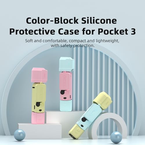 XBERSTAR Pocket 3 Silicone Case for DJI OSMO Pocket 3 Case Silicone Cover Lens Screen Protective Case with Anti-Lost Rope, Blue Yellow, Camera Silicone Case