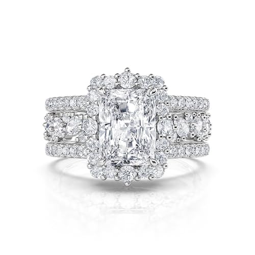 Jeulia 2 PC Interchangeable Engagement Ring Set for Women 925 Sterling Silver Radiant Cut Diamond Wedding Ring Set Cubic Zirconia Halo Solitaire Anniversary Promise Rings for Her with Jewelry Gift Box2
