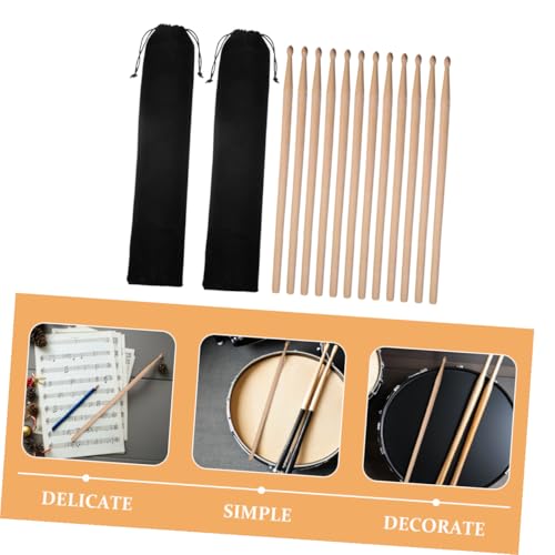 Toyvian 2 juegos de baquetas de madera de arce 5A, 3 pares por juego, con bolsa de terciopelo negro para adultos y principiantes, accesorios para instrumentos de percusión miniatura 6
