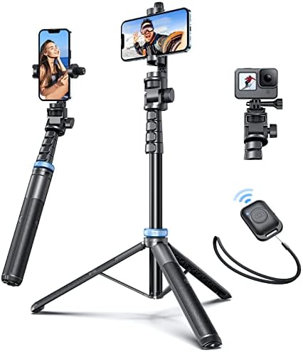 𝗡𝗲𝘄𝗲𝘀𝘁 iPhone Tripod, ANGFLY 60" Selfie Stick Tripod with Remote, Travel GoPro Tripod for iPhone Compatible with iPhone 14 Pro Max /13 Pro / 12 Pro Max/Samsung S21 Ultra/GoPro/Camera