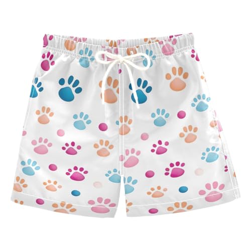 FLildon Cute Paws Colorful Little Boys Swim Trunks with Mesh Lining Quick Dry Beach Board Shorts, 3T