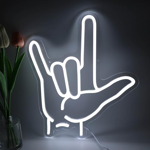Image of I Love You Neon Sign Hand Sign for ASL Classroom Decor Love you Hand Gesture Led Neon Light Sign for Wall Decor Stream background Gifts 12.6 * 14.4 Inch