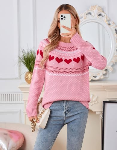 Image of Women's Long Sleeve Crewneck Casual Fall Winter Fair Isle Pullover Sweaters