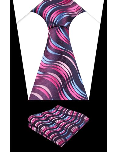 Image of Alizeal Mens 3.15'' Gradient Novelty Pattern Tie Set with Pocket Square Casual Color Tie Set