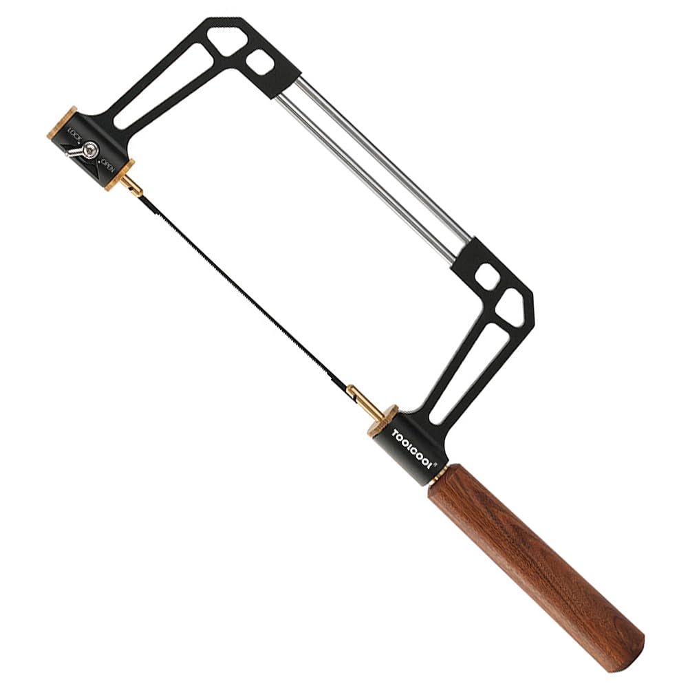 TOOLCOOL Coping Saw for Woodworking Aluminum Alloy Frame Hardwood Round Handle Handsaw with 15T 18T 24T High Speed ​​Steel Saw Blades