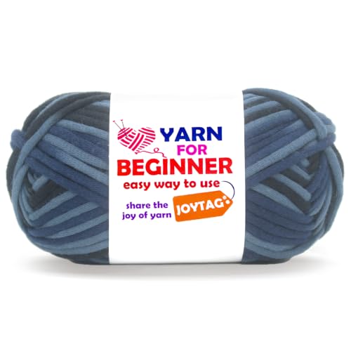 Image of 50g Rainbow Beginner Crochet Yarn for Crocheting and Knitting Multicolor Cotton Crochet Yarn for Beginners with Easy-to-See Stitches Cotton-Nylon Blend Easy Yarn for Beginners(Blue Black)