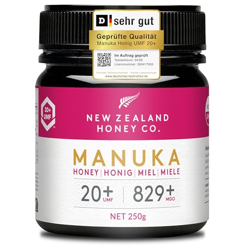 New Zealand Honey Co. Manuka Honig MGO 829+ / UMF 20+ | Aktiv und Roh - Hergestellt in Neuseeland - Zertifiziertem Methylglyoxal Gehalt - 250g - Raw Honey - Rohhonig
