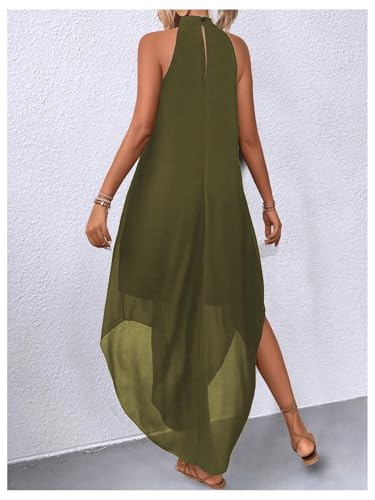 Image of Verdusa Women's Wedding Guest Dress Halter Flowy Chiffon Long Dresses | Cocktail Dress, Asymmetrical Dress for Women, Sleeveless, Prom Dress, Cruise Outfits, Boho