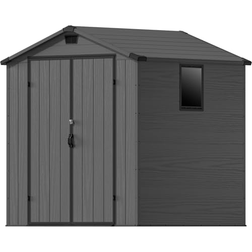 Image of Devoko 6x6 FT Plastic Storage Shed with Floor, Outside Tool Storage Shed for Patio Garden Backyard, Dark Gray