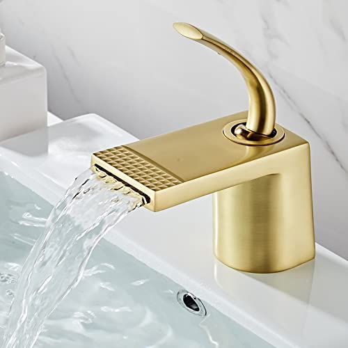 Robinet de lavabo coloré en laiton massif avec une finition dorée brossée chic