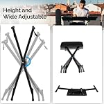 Keyboard Stand Piano Bench Set,Double-X Keyboard Stand Adjustable Digital Piano Stand with Lockable Straps,(Piano Keyboard Stand x 1, Piano Bench x 1) , Black