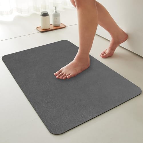 KAZOLEN rutschfeste Badematte Super Absorbierende Badezimmerteppich: dünn 43 x 60 cm Waschbar schnelltrocknende Badvorleger Duschvorleger für Dusche Badewannen und Badezimmer Toilette grau