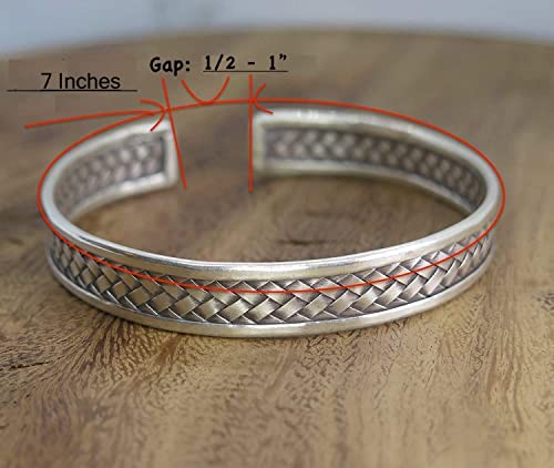 Braided Sterling Silver Handmade Cuff Bracelet Boho Ethnic Tribal Woven Silver Bangle for Women or Men3