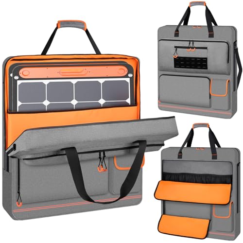 Image of Wigojoy Solar Panel Storage Bag with Orange Lining, Deepened Opening, Zipper with Pull and Multi-Accessory Space Solar Panel Travel Carrying Case Fit for Jackery SolarSaga 100W 100X 200W, Gray