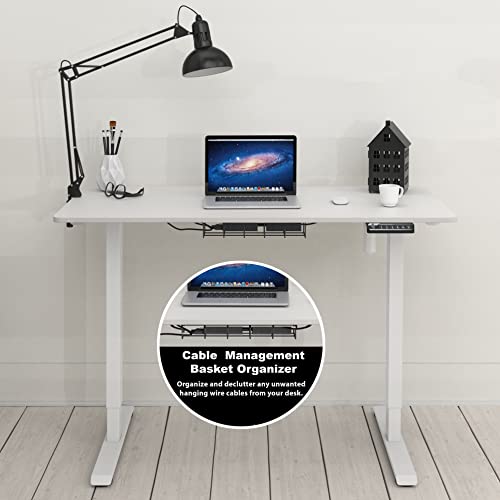 Shw Electric Height Adjustable Sit Stand Desk With Hanging Hooks And Cable Management, 48 X 24 Inches, White Frame And White Top #TOP5