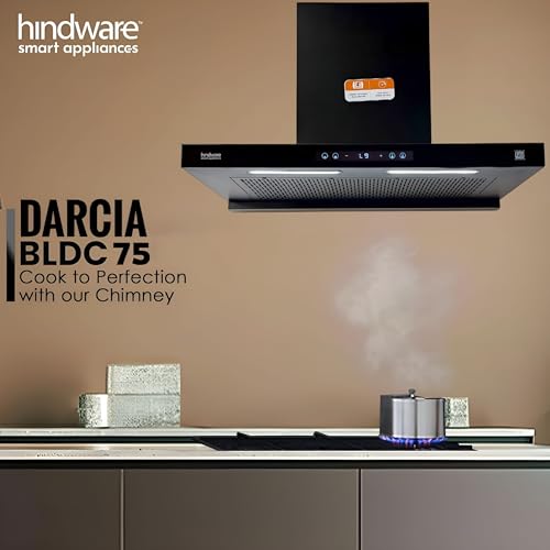 Image of Hindware Smart Appliances DARCIA BLDC 75 | | 1500 m /hr | Filterless Auto-Clean Kitchen Chimney With 9- Speed Motion Sensor & Touch Control | 2025 Model 75cm (Black)