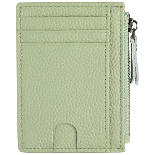 Image of Slim Wallet for Women Small Leather RFID Blocking Credit Card Holder Minimalist Wallet with Coin Purses & Pouches,S Light Green