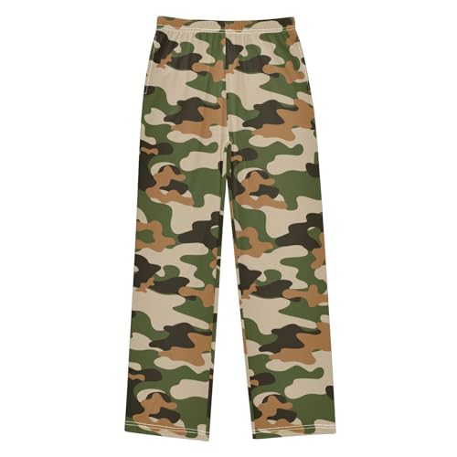 ZZXXB Brown Green Camouflage Boys Long Pants Soft Trousers Elastic Waist Kids Lounge Bottoms with Pockets S-XL