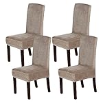 H.VERSAILTEX Dining Chair Covers Stretch for Dining Room Set of 4 Parson Chair Slipcovers Protectors, Soft Thick Solid Velvet Fabric Washable, Taupe