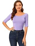 Allegra K Women's Half Sleeves Scoop Neck Fitted Layering Top Soft T-Shirt Small Lavender