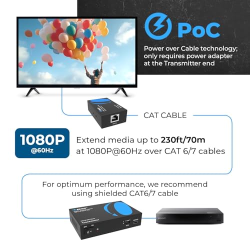Divisor Extensor HDMI 1x2 OREI con cable CAT6 sin comprimir y loop out para dos pantallas 5
